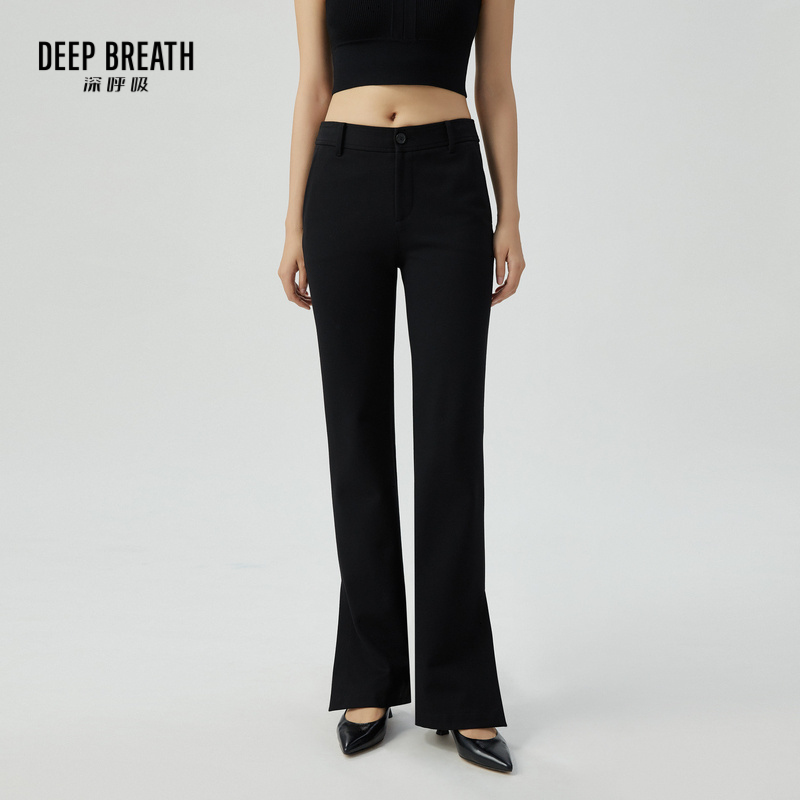 DEEP BREATH深呼吸女装 简约中腰四面弹侧开叉微喇长裤休闲裤8100059