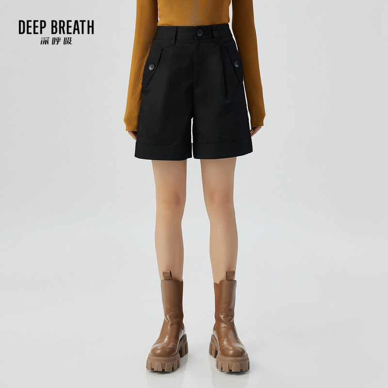 DEEP BREATH深呼吸女装 简约工装风高腰阔腿裤短裤8100068