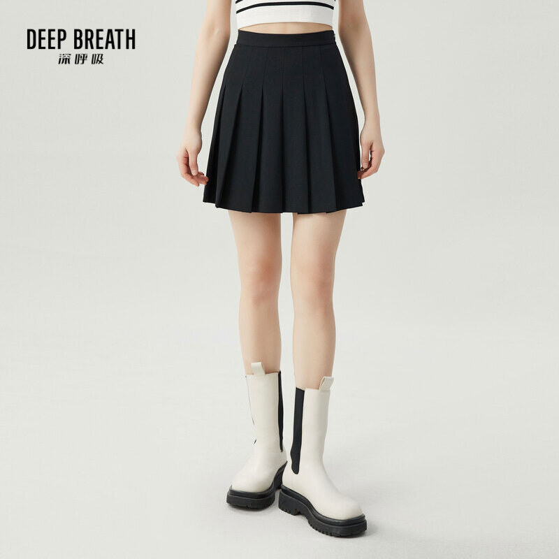 DEEP BREATH深呼吸女装 简约高腰百褶半身裙学院风JK短裙8200065