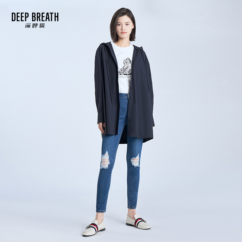 DEEP BREATH深呼吸女装 连帽长袖衬衫外套8300068