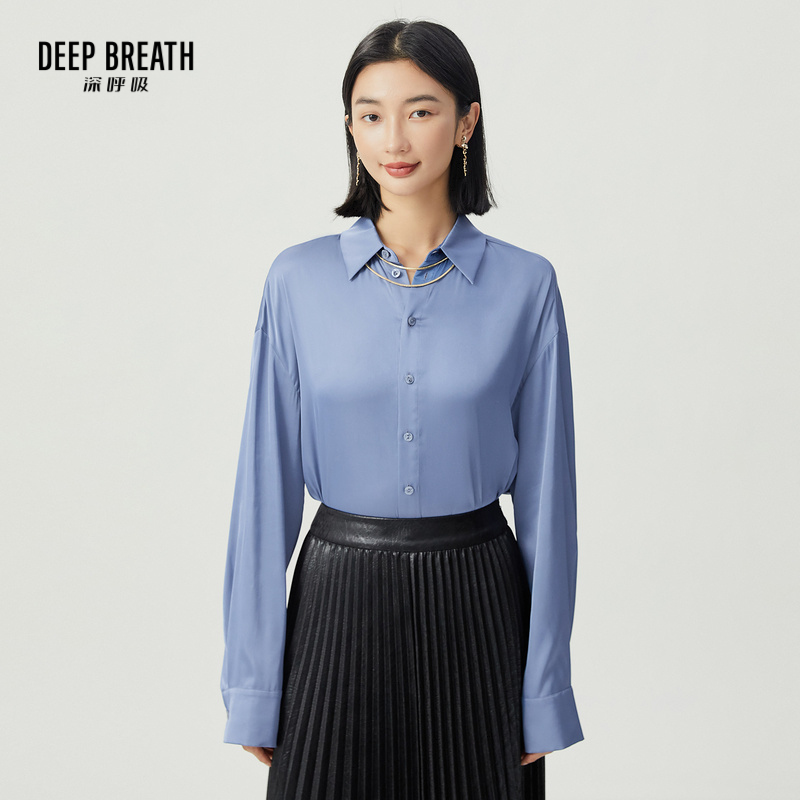 DEEP BREATH深呼吸女装 通勤长袖丝滑光泽衬衫8300125