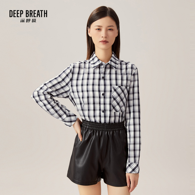 DEEP BREATH深呼吸女装 经典翻领复古格纹衬衫8300138