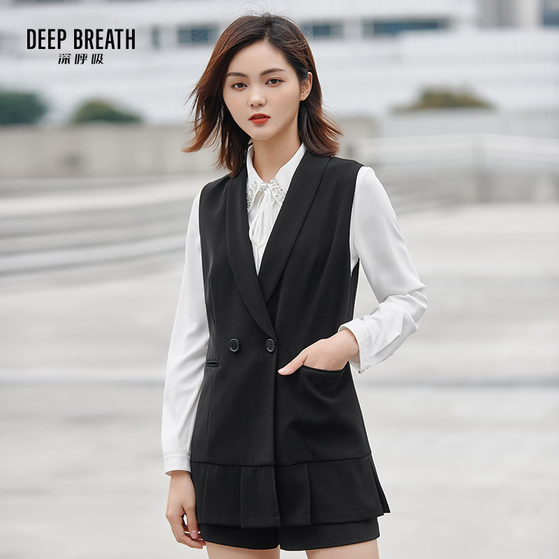 DEEP BREATH深呼吸女装 无袖中长款西装领外套马甲西装8400043