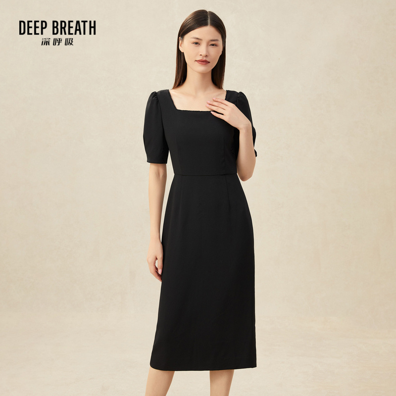 DEEP BREATH深呼吸女装  方领泡泡袖高腰连衣裙8500129