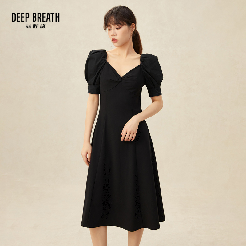 DEEP BREATH深呼吸女装 法式泡泡袖高腰连衣裙8500130