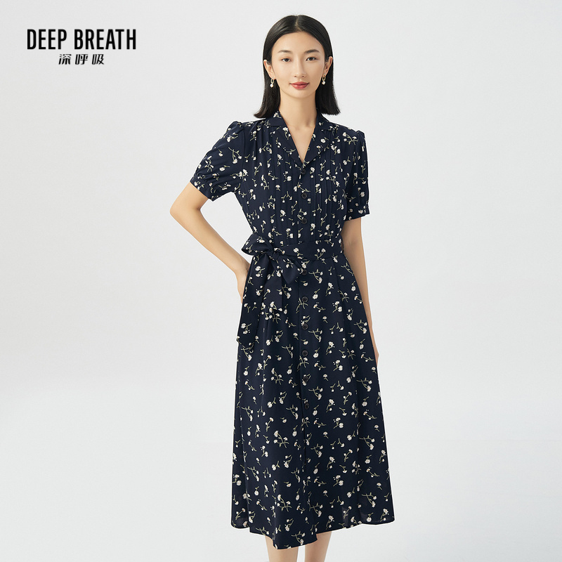 DEEP BREATH深呼吸女装 复古法式碎花泡泡袖系带连衣裙【附腰带】8500149