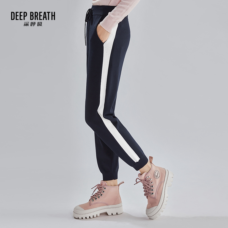 DEEP BREATH深呼吸女装 松紧腰针织运动裤系带休闲裤A100013