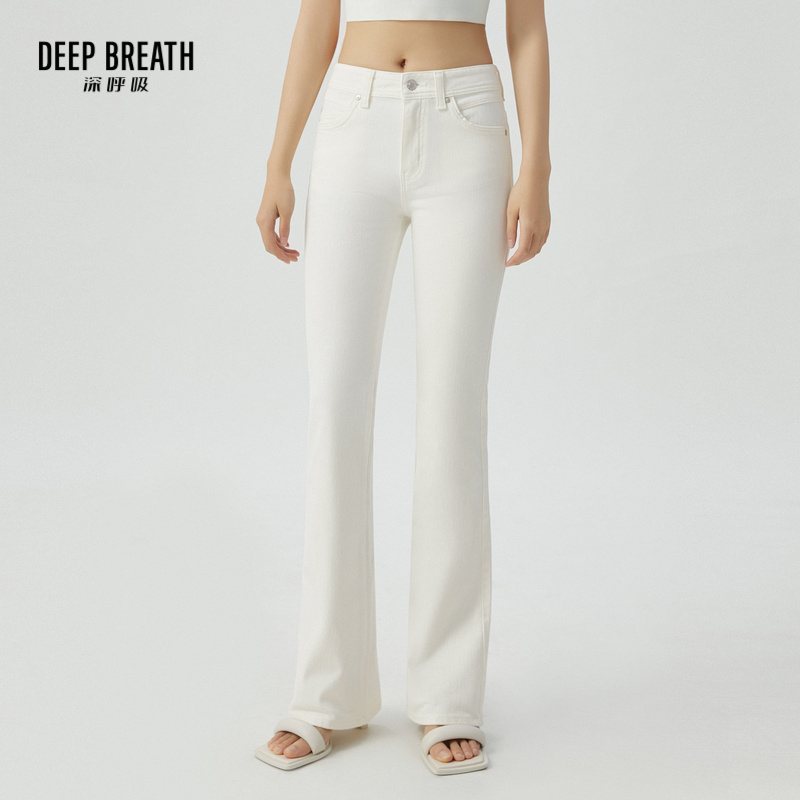 DEEP BREATH深呼吸女装 复古中高腰微喇裤长裤牛仔裤A100174-1