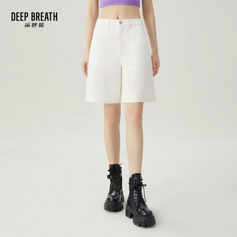 DEEP BREATH深呼吸女装 纯棉高腰休闲短裤简约直筒中裤A100235