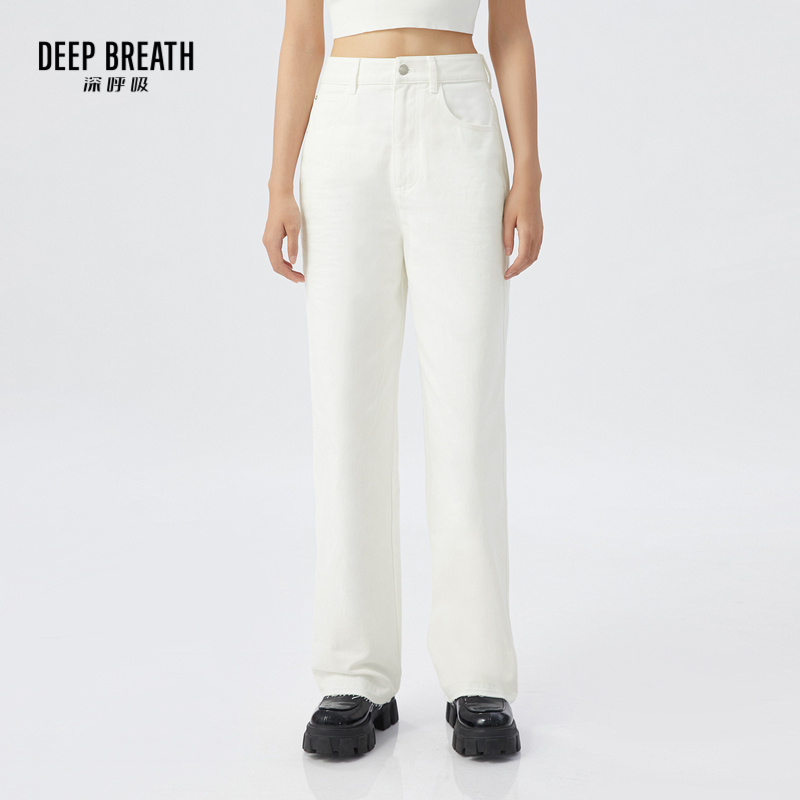 DEEP BREATH深呼吸女装 简约高腰直筒休闲裤纯棉牛仔裤A100247