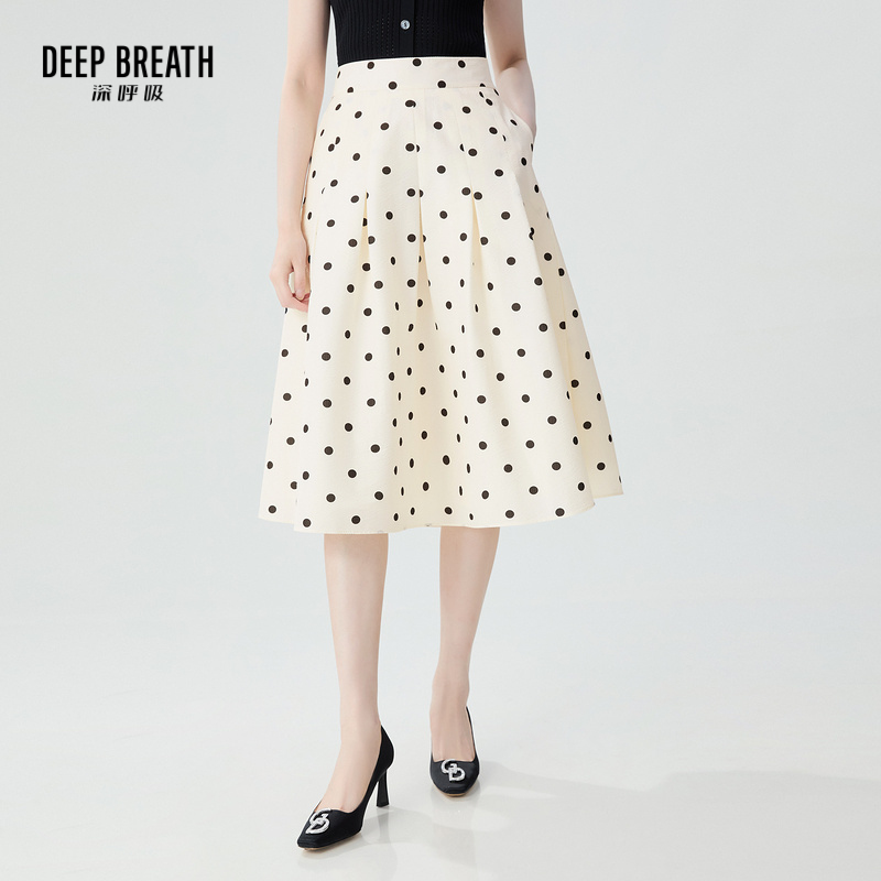 DEEP BREATH深呼吸女装 高腰印花伞裙中长款优雅半身裙A200285