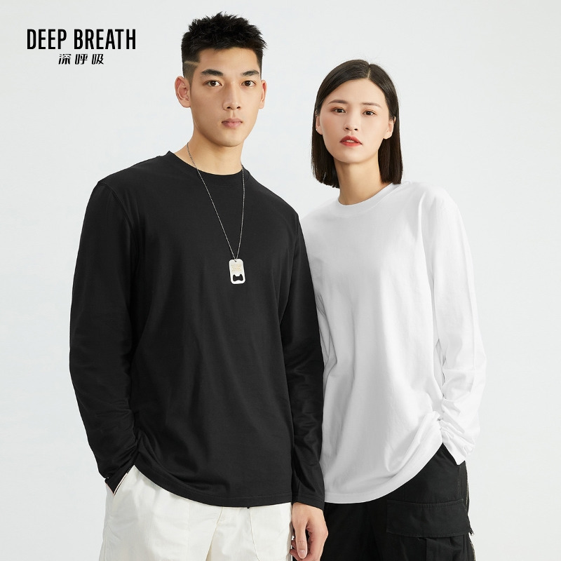 DEEP BREATH深呼吸情侣装 休闲纯棉圆领套头长袖上衣T恤男女A300806