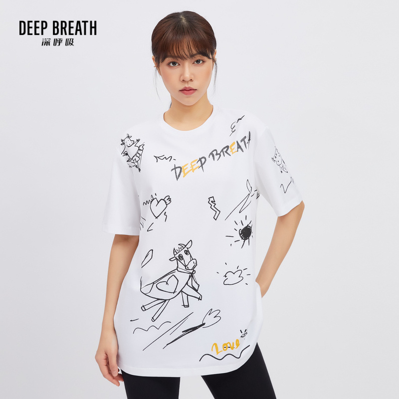DEEP BREATH深呼吸女装 圆领涂鸦套头宽松T恤A300938