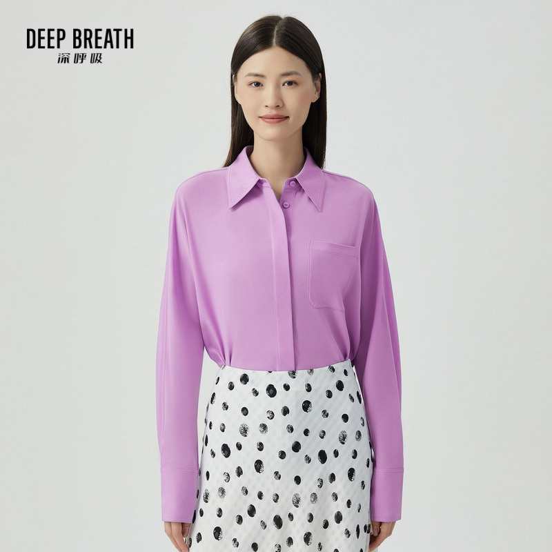 DEEP BREATH深呼吸女装 通勤翻领单排扣廓形长袖衬衫A301069
