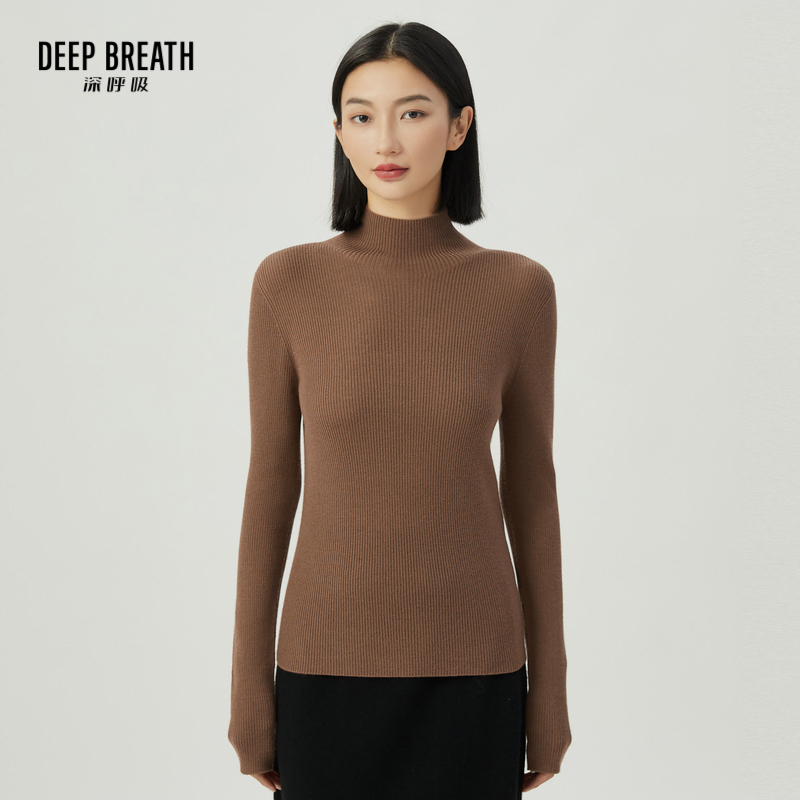 DEEP BREATH深呼吸女装 烟管领坑条打底针织衫A301379
