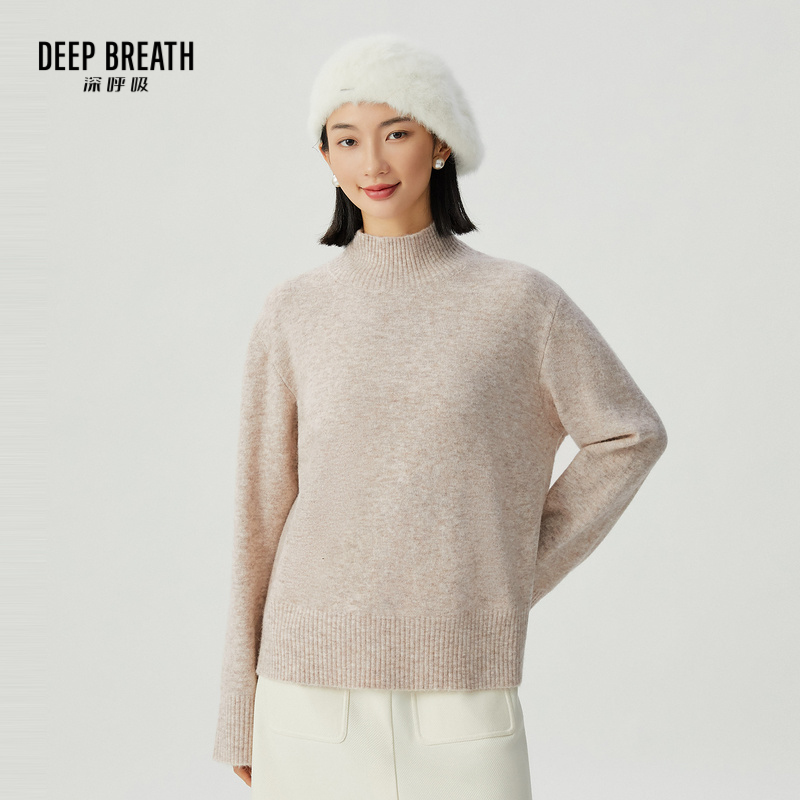 DEEP BREATH深呼吸女装 花纱烟管领微阔直筒针织衫毛衣A301385