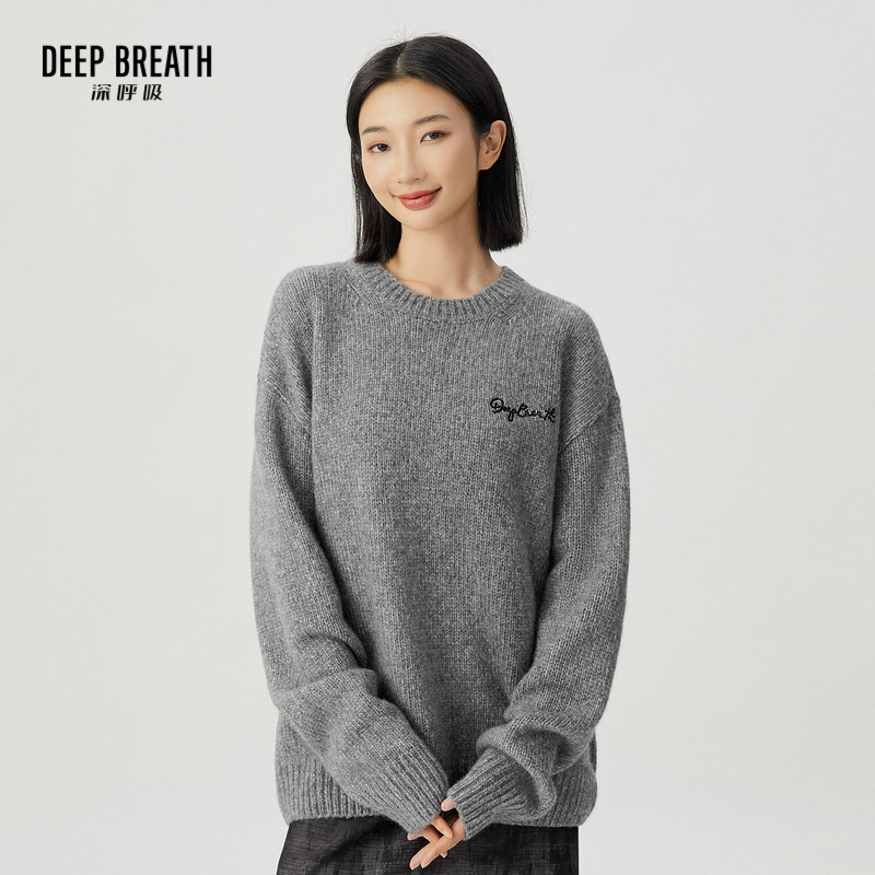 DEEP BREATH深呼吸女装  简约廓形毛衣圆领提花图案针织衫A301408