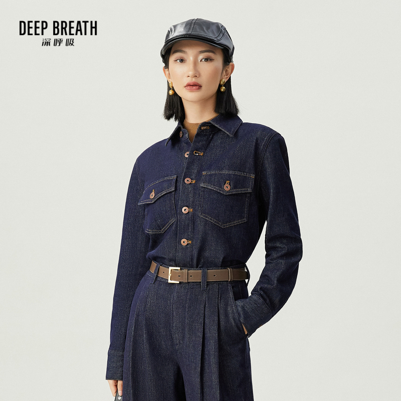 DEEP BREATH深呼吸女装 休闲垫肩薄款衬衫简约牛仔外套A301417