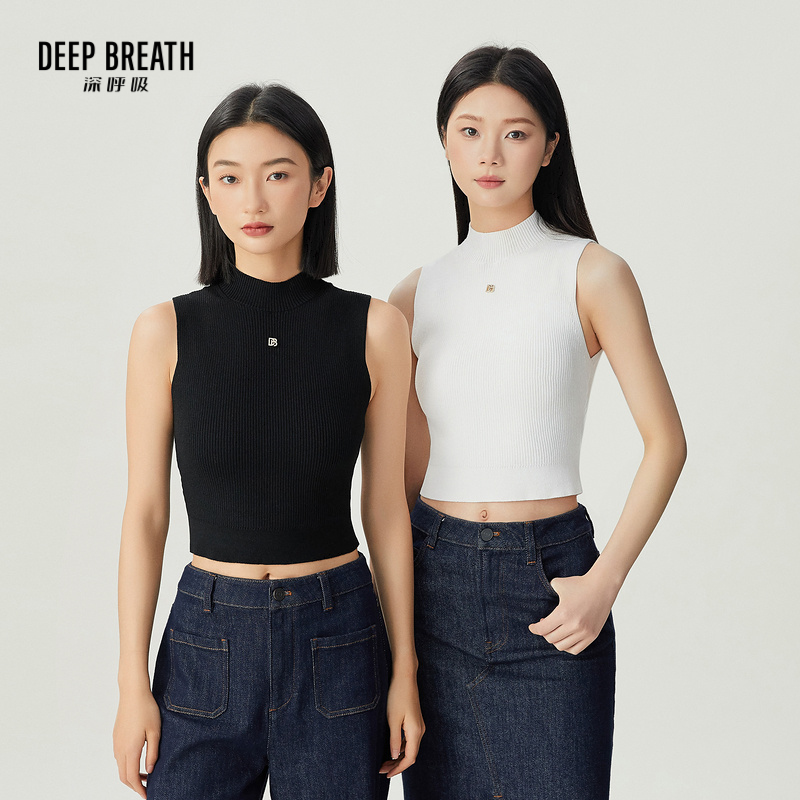 DEEP BREATH深呼吸女装 简约小立领素色无袖背心针织衫A301423