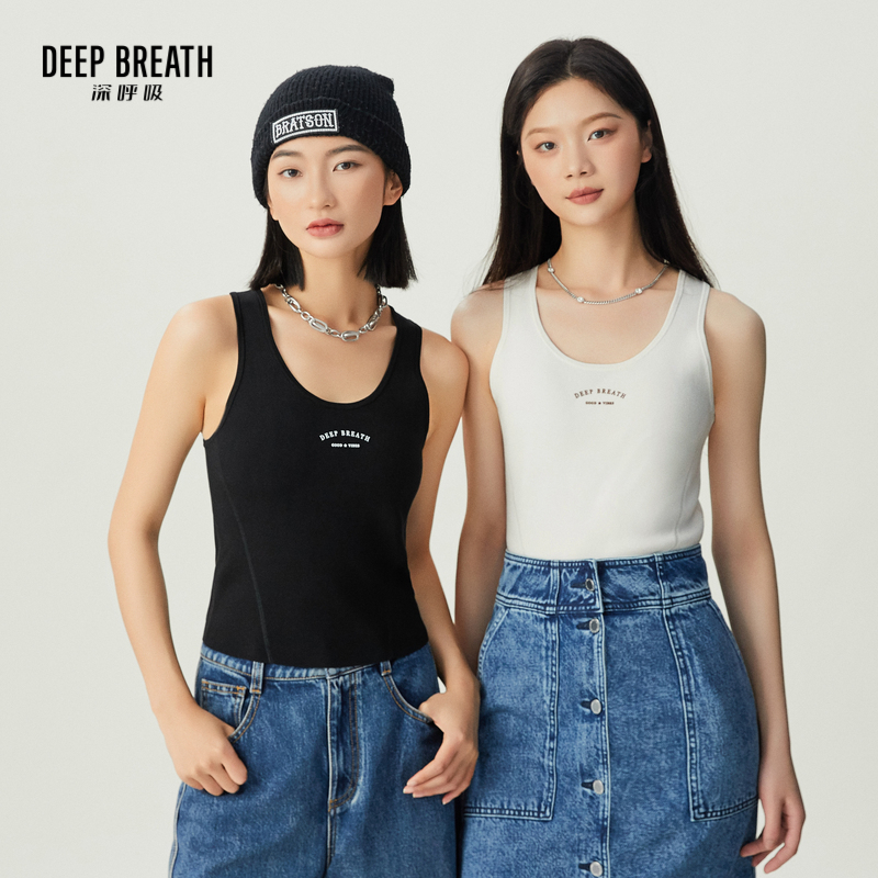 DEEP BREATH深呼吸女装 U型领立体胶印无袖背心简约打底衫A301424