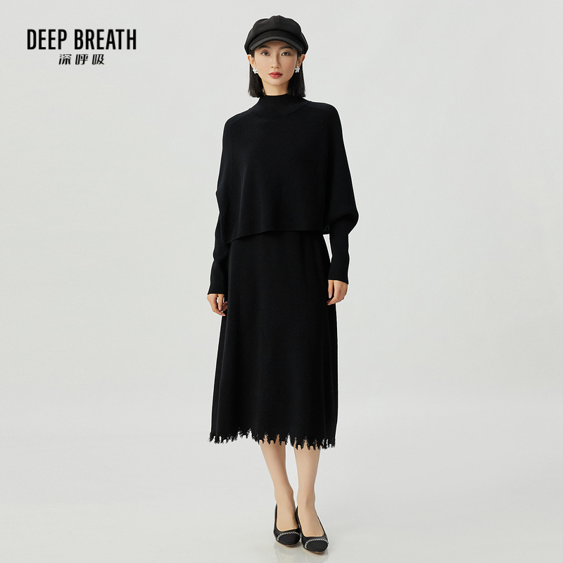 DEEP BREATH深呼吸女装 蝙蝠袖上衣针织半裙套装A301427-A200248