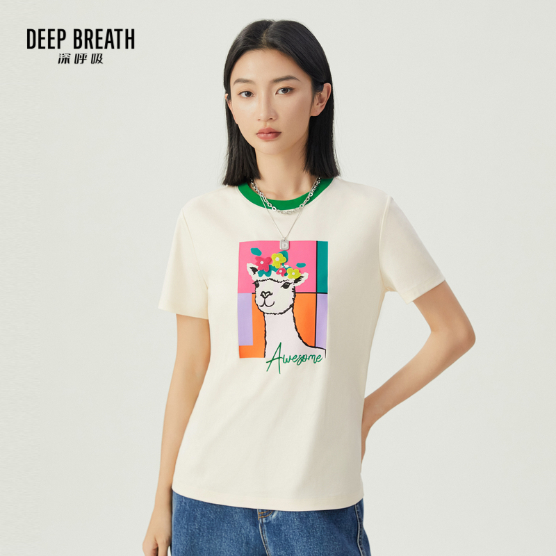 DEEP BREATH深呼吸女装 休闲套头圆领动物大图案T恤上衣A301443