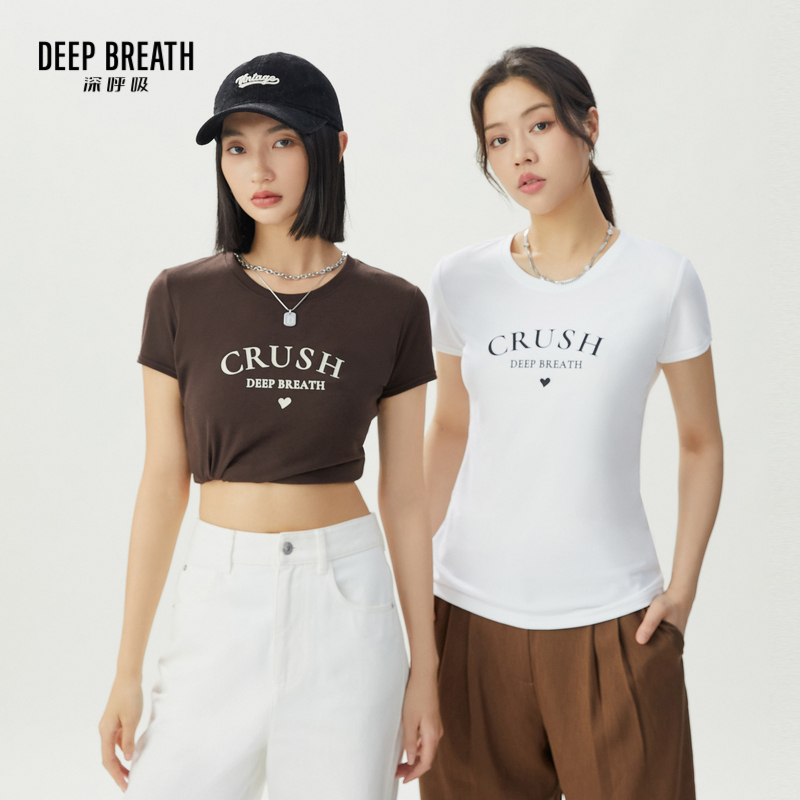 DEEP BREATH深呼吸女装 字母休闲大圆领短袖修身显瘦T恤A301447