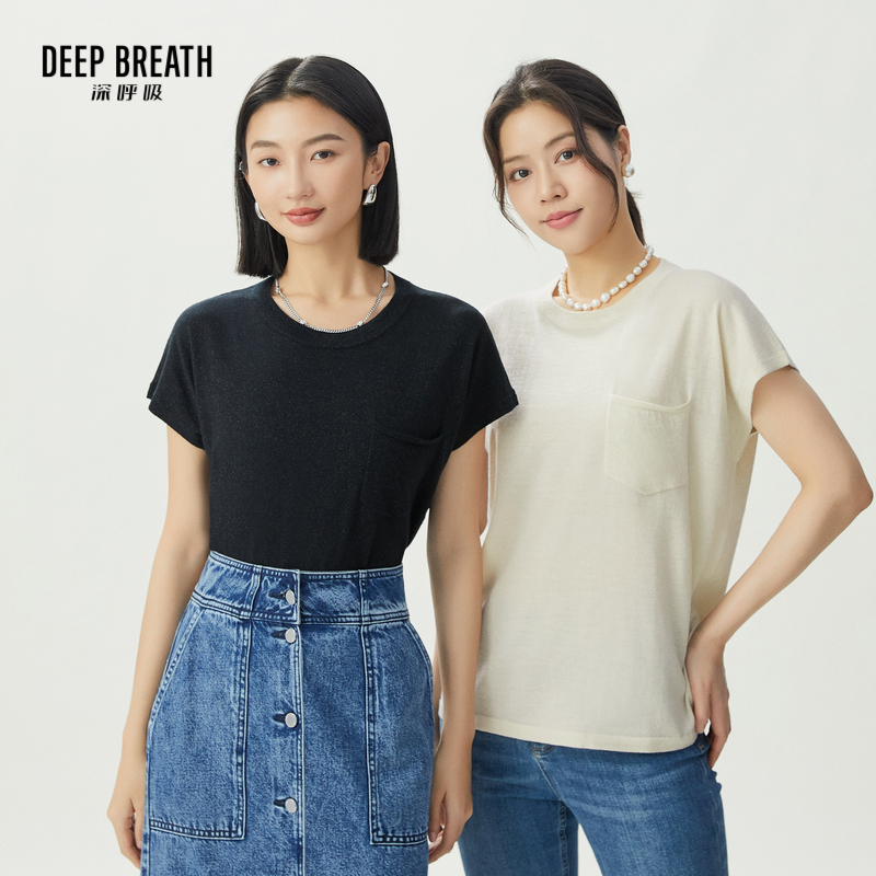 DEEP BREATH深呼吸女装 圆领金银丝口袋针织衫廓形上衣A301477