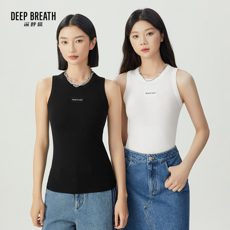 DEEP BREATH深呼吸女装 圆领三醋酸字母拼色无袖针织背心A301485