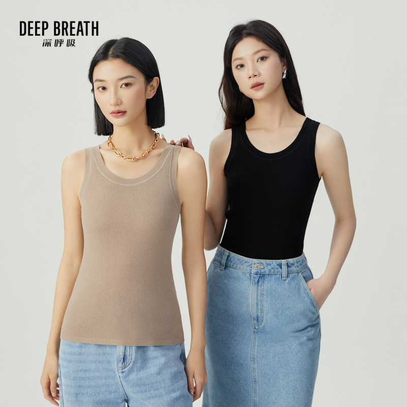 DEEP BREATH深呼吸女装 简约大U领羊毛素色无袖背心针织衫A301495