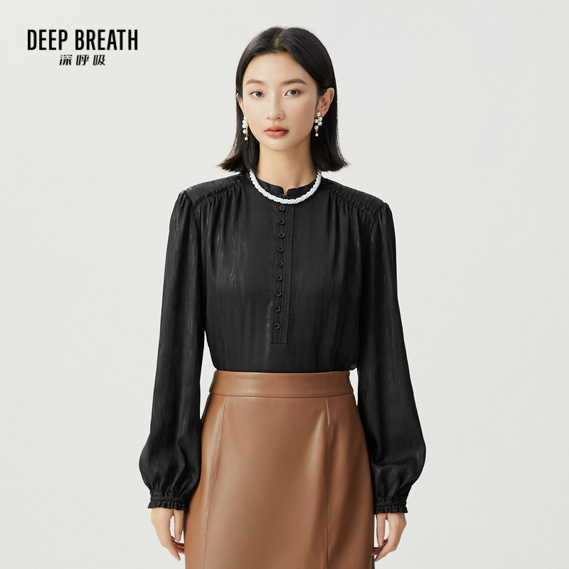 DEEP BREATH深呼吸女装 新中式风质感宽松纯色长袖衬衫A301524