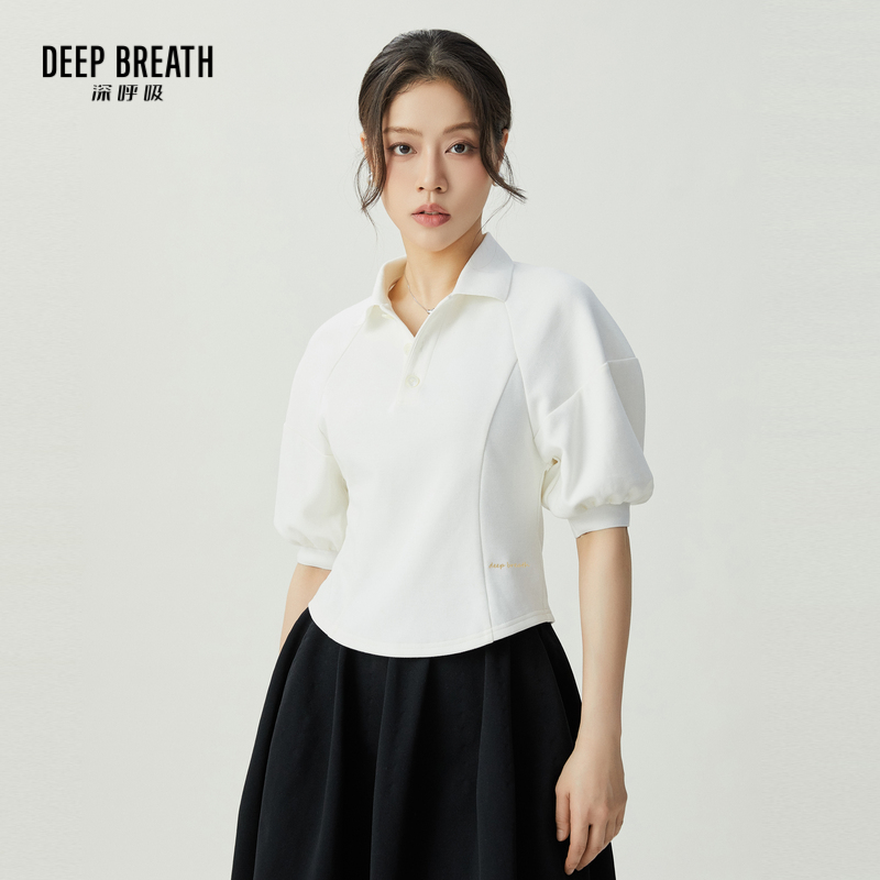 DEEP BREATH深呼吸女装 中式风POLO刺绣修身圆弧下摆T恤A301528
