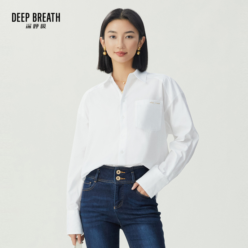 DEEP BREATH深呼吸女装 廓形口袋刺绣简约宽松翻领衬衫A301529