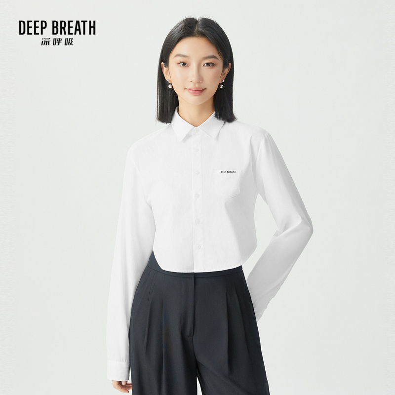 DEEP BREATH深呼吸女装 简约刺绣造型后背织带短款衬衫A301563