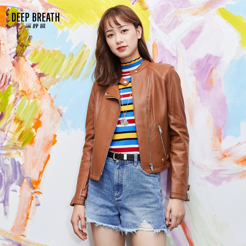 DEEP BREATH深呼吸女装 立领夹克机车皮衣外套A400001