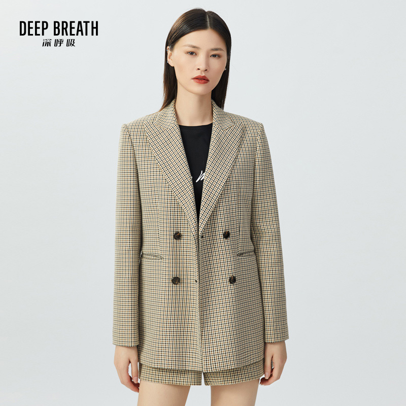 DEEP BREATH深呼吸女装 复古高腰双排扣西装短裤套装A400485-A100092