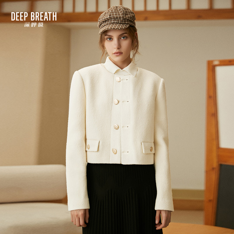DEEP BREATH深呼吸女装 纯色精致长袖短款圆领小香风外套A400915