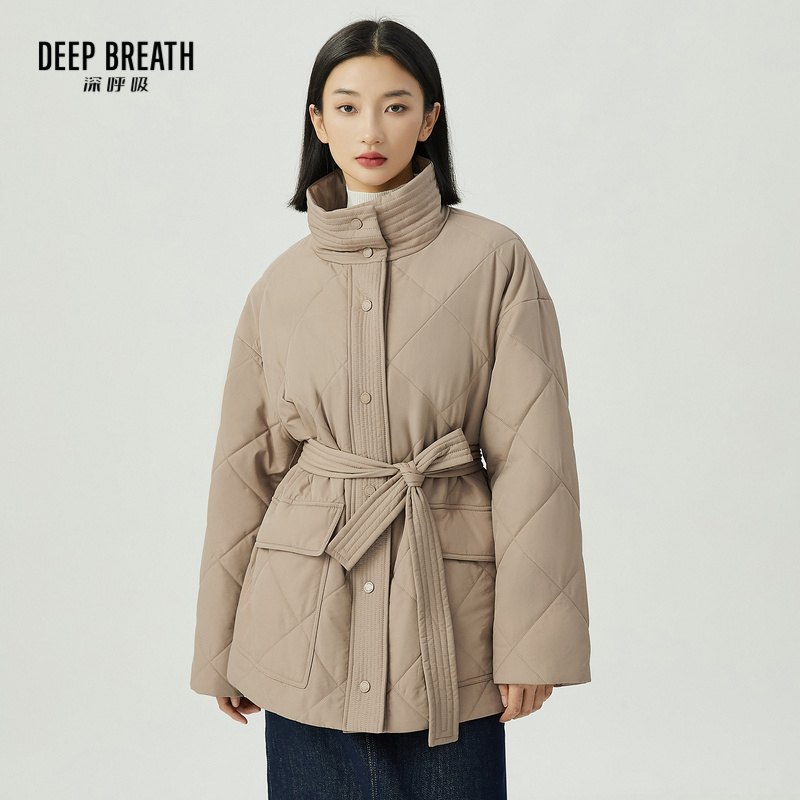 DEEP BREATH深呼吸女装 立领棉服纯色休闲外套【附腰带】A400926