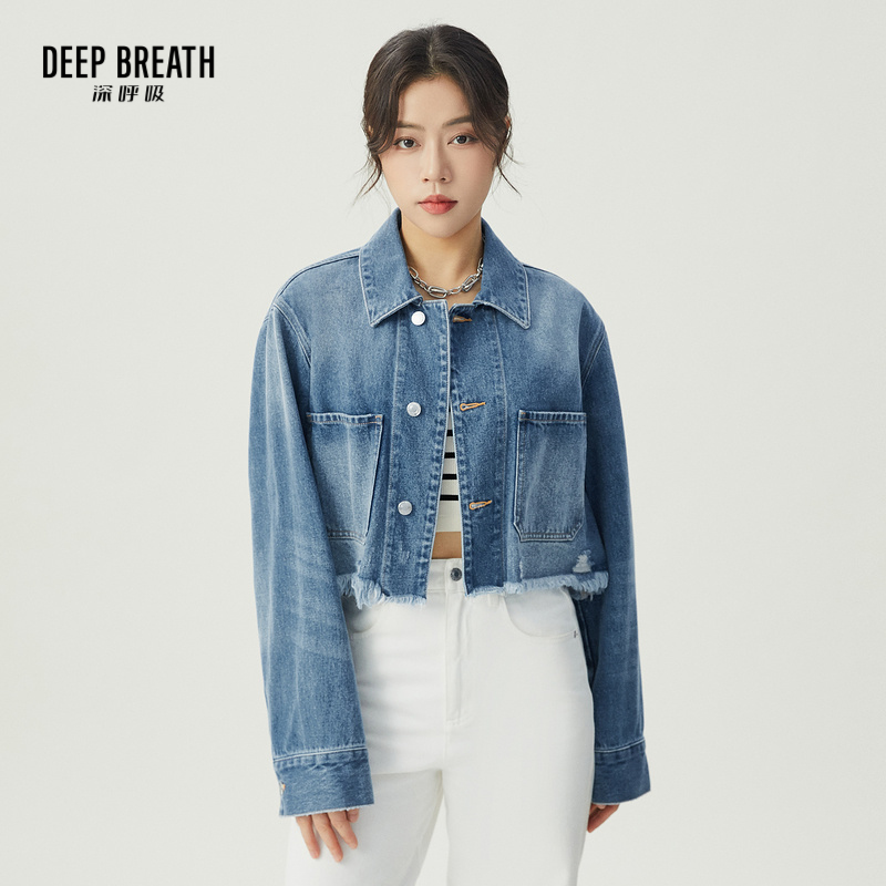 DEEP BREATH深呼吸女装 纯棉翻领短款牛仔外套休闲外套A401011
