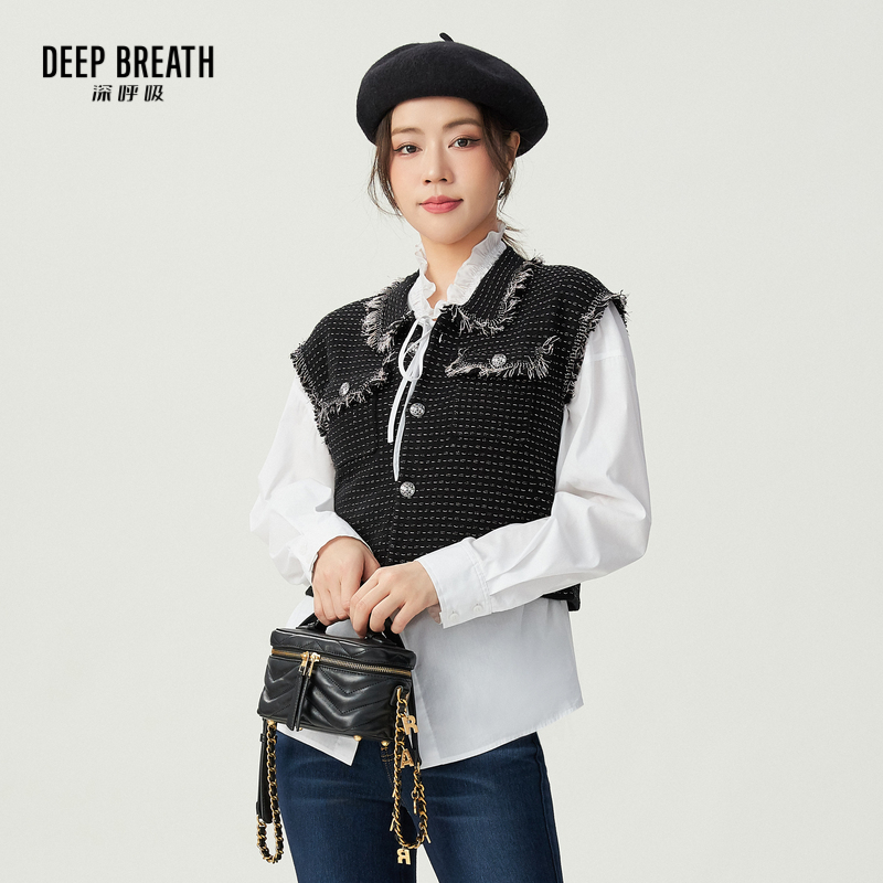 DEEP BREATH深呼吸女装 POLO领金银丝无袖直筒针织马甲A401048