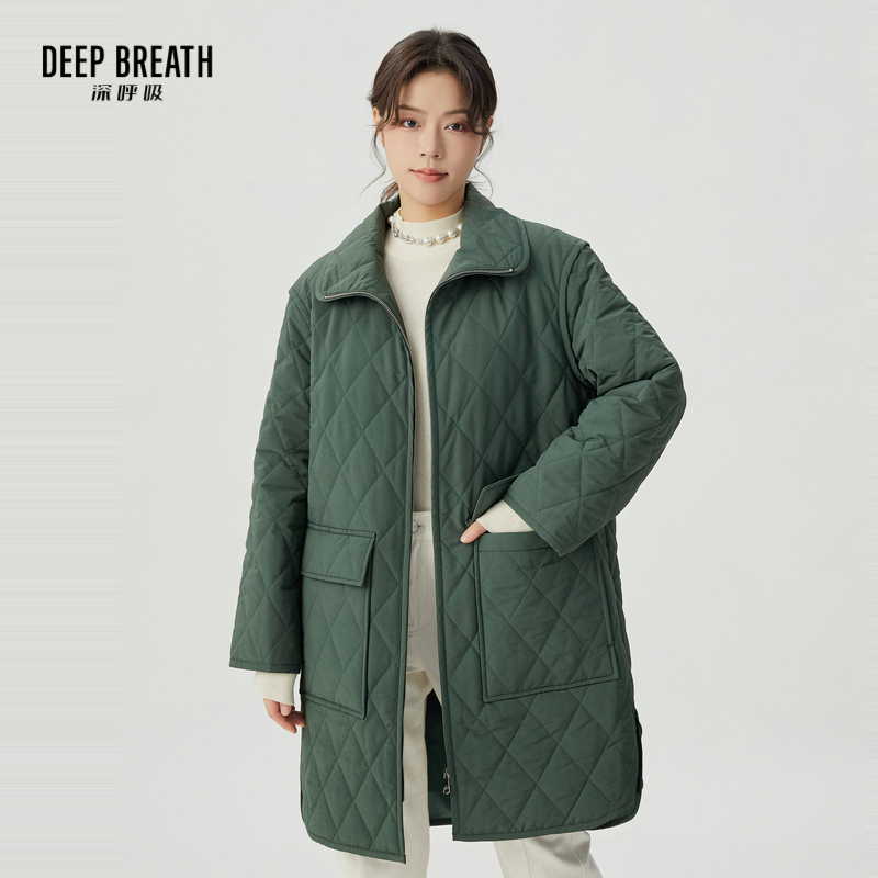 DEEP BREATH深呼吸女装 菱格拉链中长款新雪丽棉服外套A401053