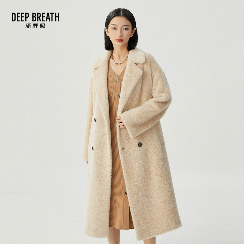 DEEP BREATH深呼吸女装  大翻领毛绒双排扣大衣【附腰带】A401055