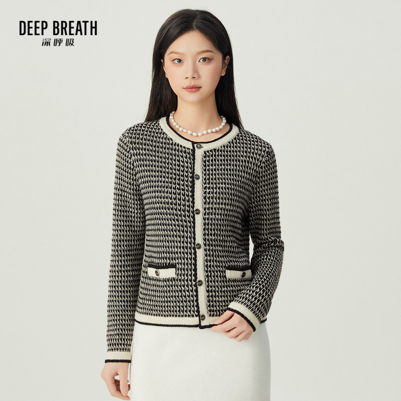 DEEP BREATH深呼吸女装 圆领葱纱肌理小香针织开衫外套A401087