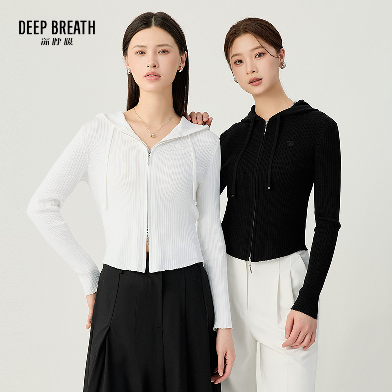 DEEP BREATH深呼吸女装 连帽前后弧度双拉链针织开衫外套A401121