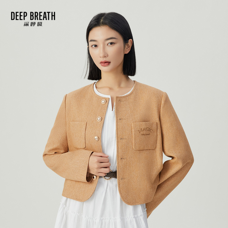 DEEP BREATH深呼吸女装 圆领简约单排扣长袖小香风外套A401128