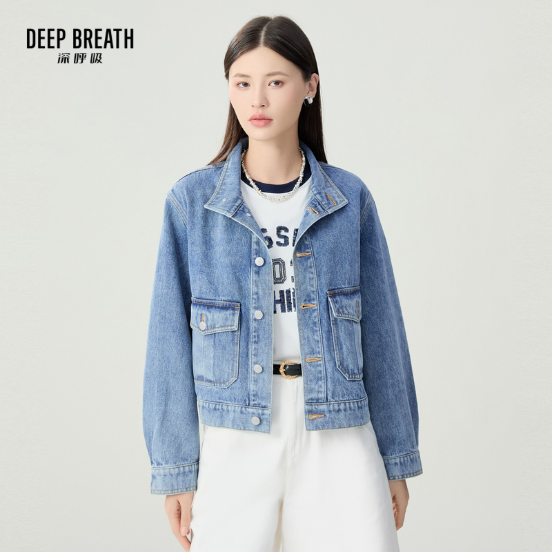 DEEP BREATH深呼吸女装 休闲翻领落肩大口袋牛仔外套A401144