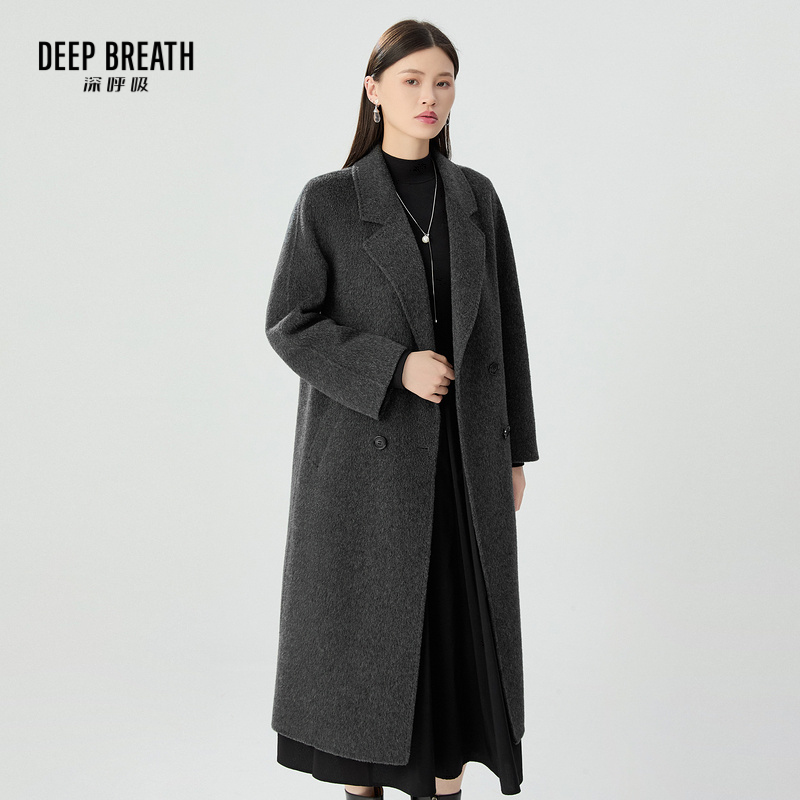 DEEP BREATH深呼吸女装 双排扣简约长毛大衣毛呢外套A401259