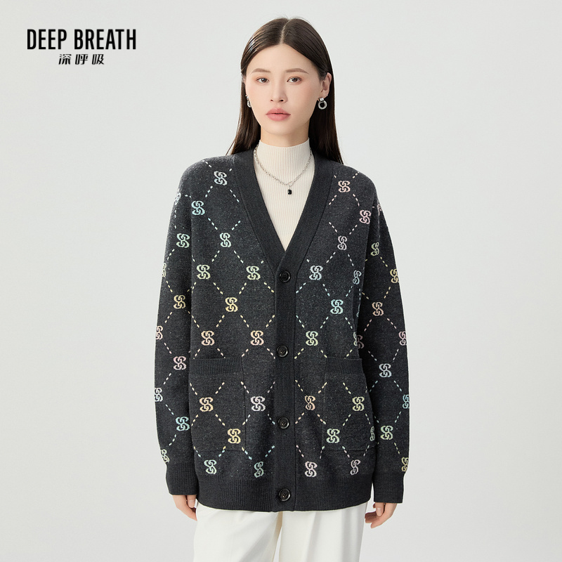 DEEP BREATH深呼吸女装 廓形渐变色老花LOGO针织开衫A401272