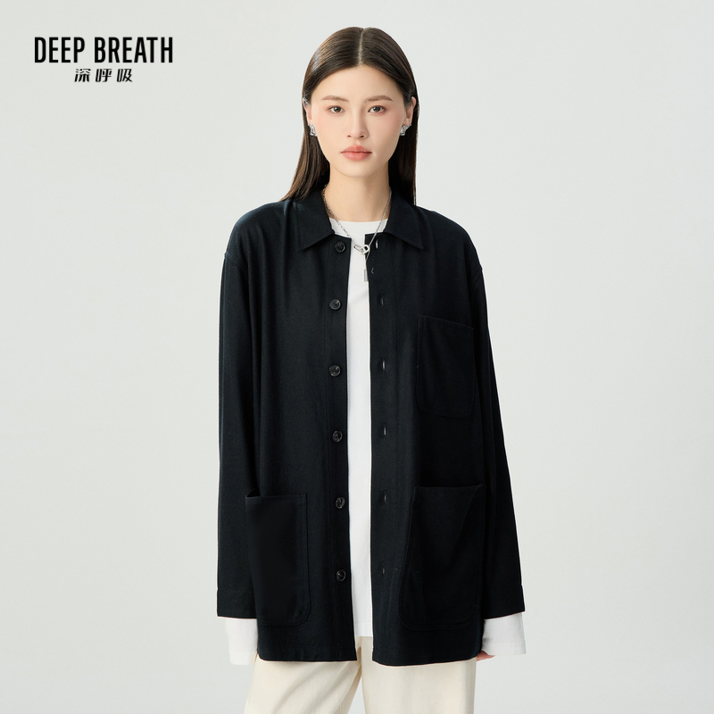 DEEP BREATH深呼吸女装 羊毛衬衫宽松休闲毛呢外套A401325