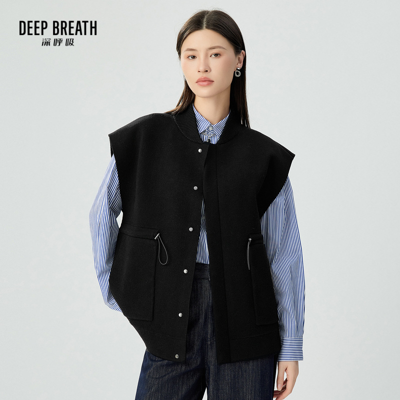 DEEP BREATH深呼吸女装  廓形棒球领无袖针织马甲外套A401333